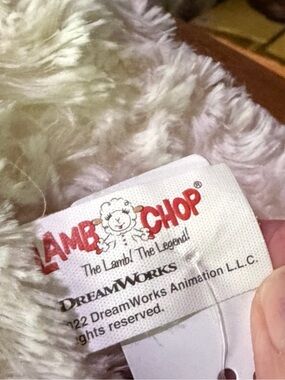 DreamWorks Lamb Chop Plushie with squeaker - Cream and Red Tag